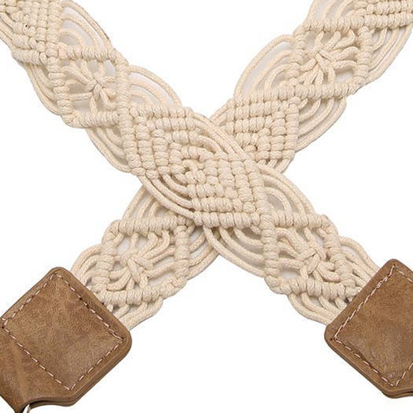 Ivory Woven Macrame Crossbody Purse Strap - Picture 2 of 2